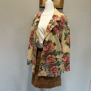 Vintage Cathy Daniels Linen Cotton Floral Blazer Jacket Medium